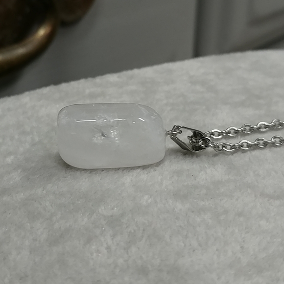 Natural Quartz Crystal Necklace Gemstone Pendant Stainless-Steel Chain 20" - Picture 11 of 15